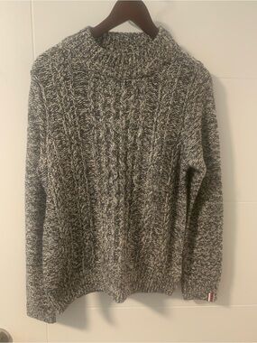 Tommy Hilfiger Grey Marled Turtleneck Cable Knit Sweater A16